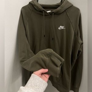 Olive green Nike pull over hoodie unisex size XL